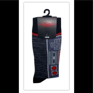 Nintendo Controller Crew Socks 1 Pair Men 8-12 Gray Black Red Gamer NES 8Bit NEW